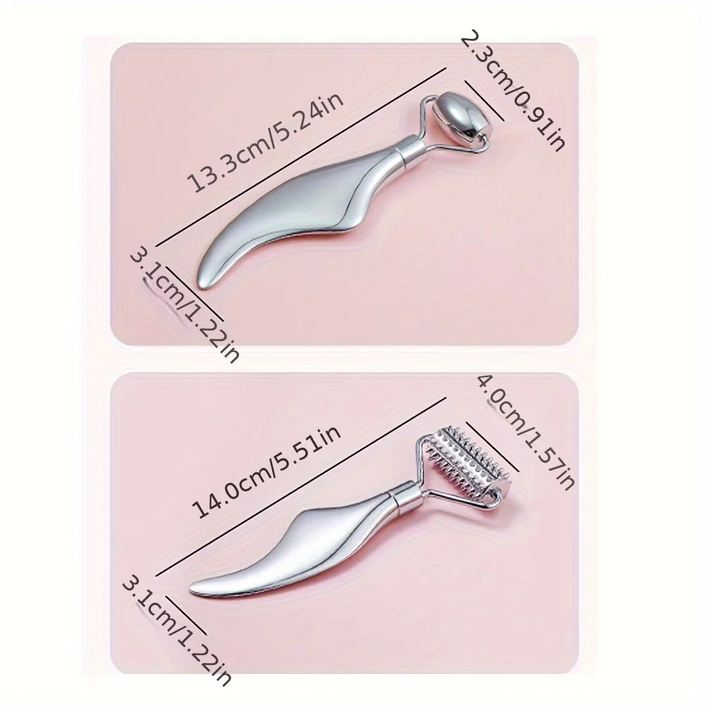 Gua Sha Facial Tools Face Roller Massage Skin & Stainless Steel Gua Sha 2-In-1 Suitable for Daily Skin Care of Body Face Neck