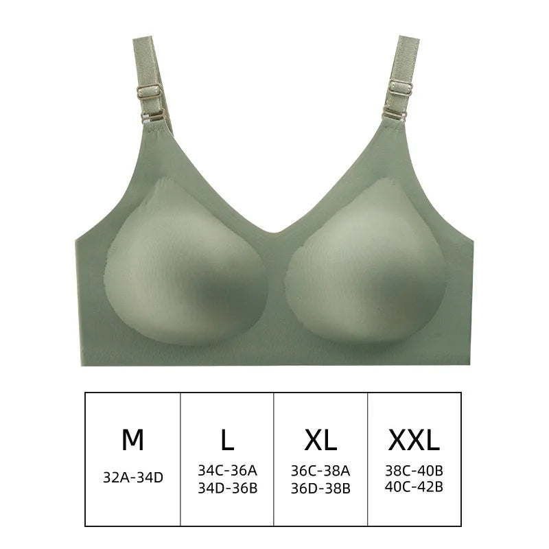 Women'S Seamless Bras Ladies Thin Style Jelly Color Soft Bra Wireless Underwear Comfortable Lingerie Deep V Gather