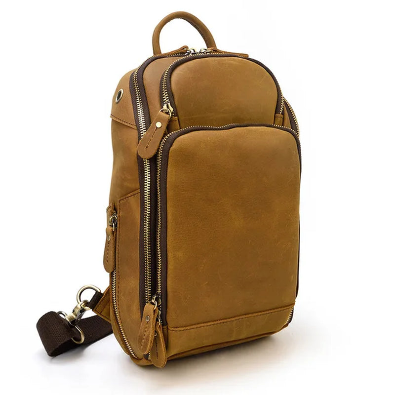 Genuine Leather Men'S Chest Bag Vintage Cow Leather USB Charging Summer Crossbody Bag Travel Sling Shoulder Bags Crossbody Bags