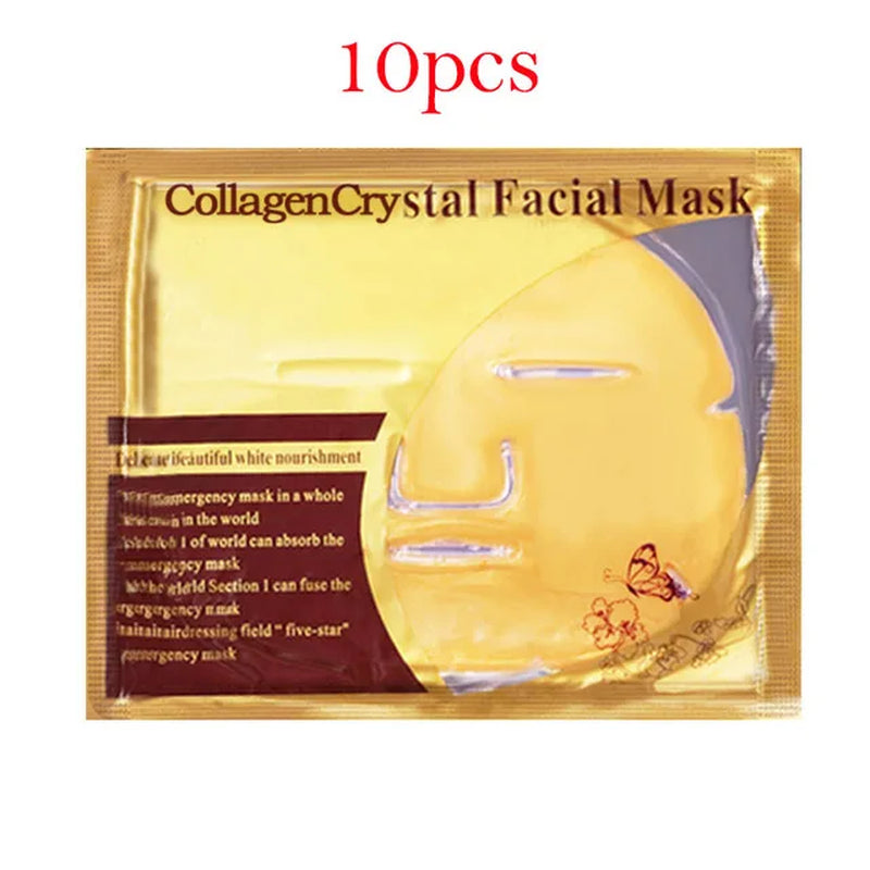 10Pcs Crystal Collagen Gold Face Masks Beauty Skin Care Big Mask Anti-Aging Hydrating Moisturizing Facial Mask for Face Care