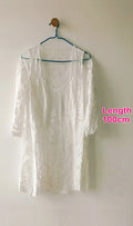 2022 Dress Beach White Lace Summer Maxi Dress Women Long Sleeve Beach Cover up Sexy See through Boho Bikini Beachwear Cover-Ups