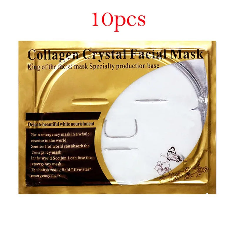 10Pcs Crystal Collagen Gold Face Masks Beauty Skin Care Big Mask Anti-Aging Hydrating Moisturizing Facial Mask for Face Care