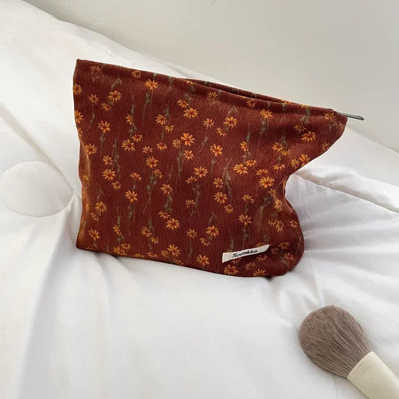 Women'S Cosmetic Bag Corduroy Flower Lipsticks Makeup Bag Korean Student Pencil Case Travel Makeup Brushes Bag Neceser Organizer