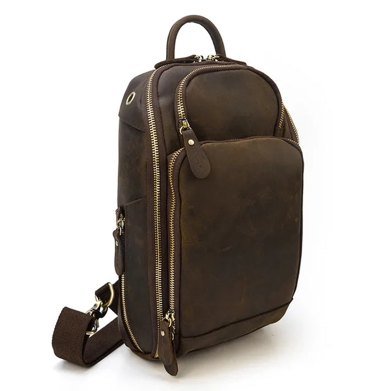 Genuine Leather Men'S Chest Bag Vintage Cow Leather USB Charging Summer Crossbody Bag Travel Sling Shoulder Bags Crossbody Bags
