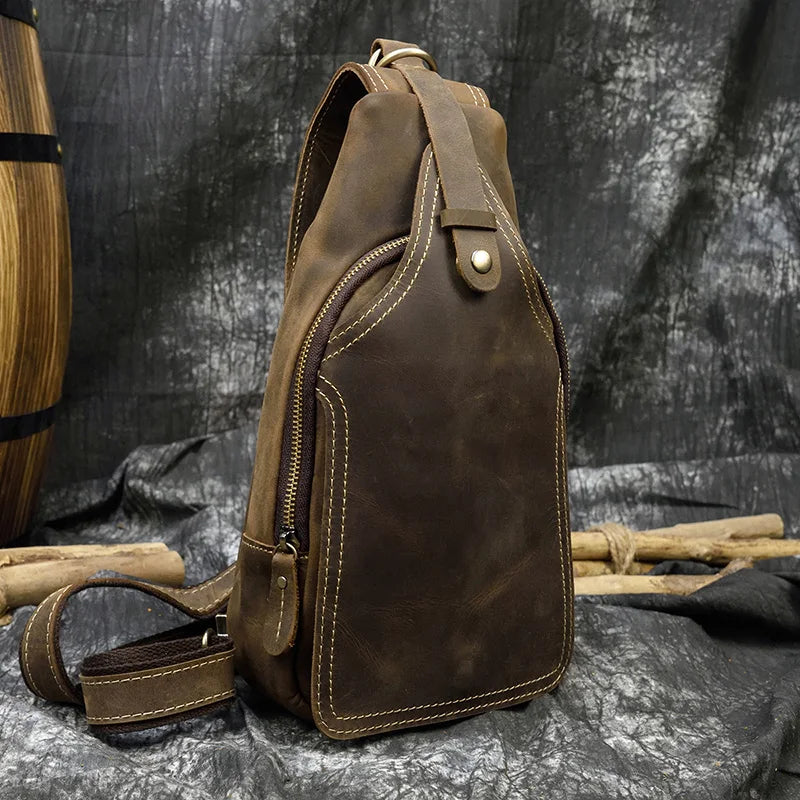 Genuine Leather Men'S Chest Bag Vintage Cow Leather USB Charging Summer Crossbody Bag Travel Sling Shoulder Bags Crossbody Bags