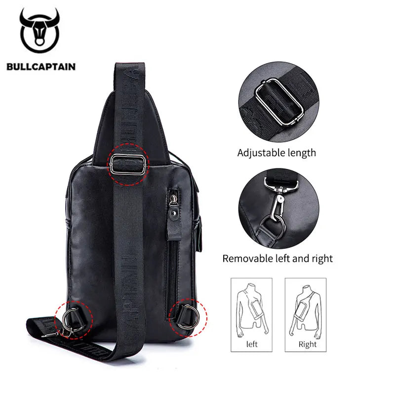 Genuine Leather Men'S Chest Bag Multi Function Bag Can Accommodate 7.9 Inch Ipai Pocket Fashion Men'S Crossbody Bag