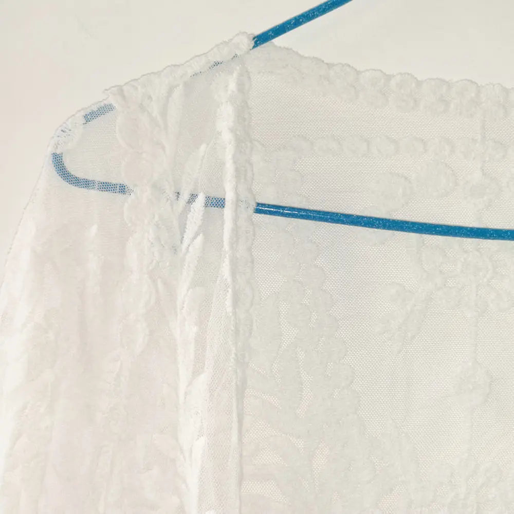 2022 Dress Beach White Lace Summer Maxi Dress Women Long Sleeve Beach Cover up Sexy See through Boho Bikini Beachwear Cover-Ups
