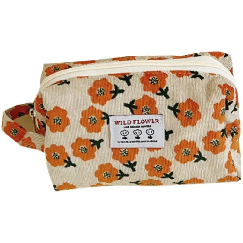 Women'S Cosmetic Bag Corduroy Flower Lipsticks Makeup Bag Korean Student Pencil Case Travel Makeup Brushes Bag Neceser Organizer