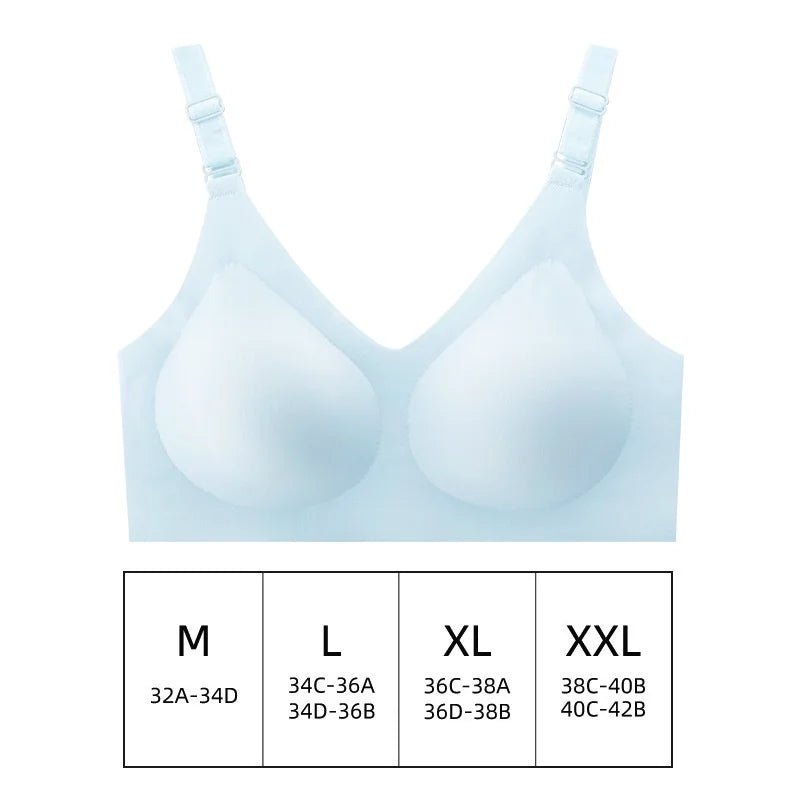 Women'S Seamless Bras Ladies Thin Style Jelly Color Soft Bra Wireless Underwear Comfortable Lingerie Deep V Gather