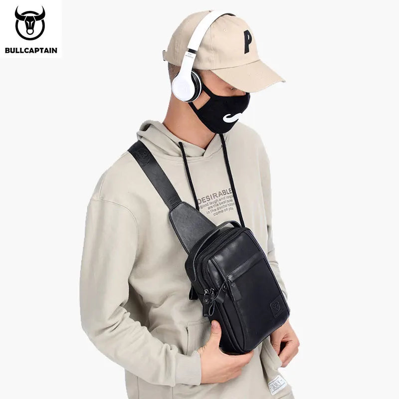 Genuine Leather Men'S Chest Bag Multi Function Bag Can Accommodate 7.9 Inch Ipai Pocket Fashion Men'S Crossbody Bag