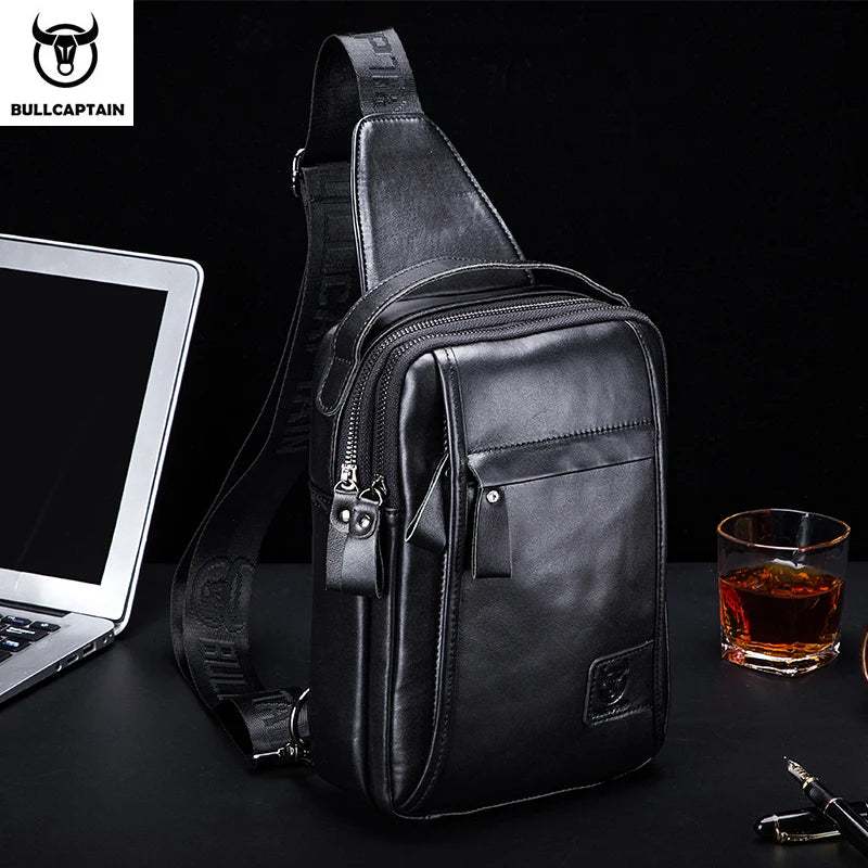 Genuine Leather Men'S Chest Bag Multi Function Bag Can Accommodate 7.9 Inch Ipai Pocket Fashion Men'S Crossbody Bag