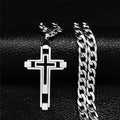 Hip Hop Cross Stainless Steel Chain Necklaces Gold Color Long Pendant Necklace for Women Men Christian Jewelry Collier Homme