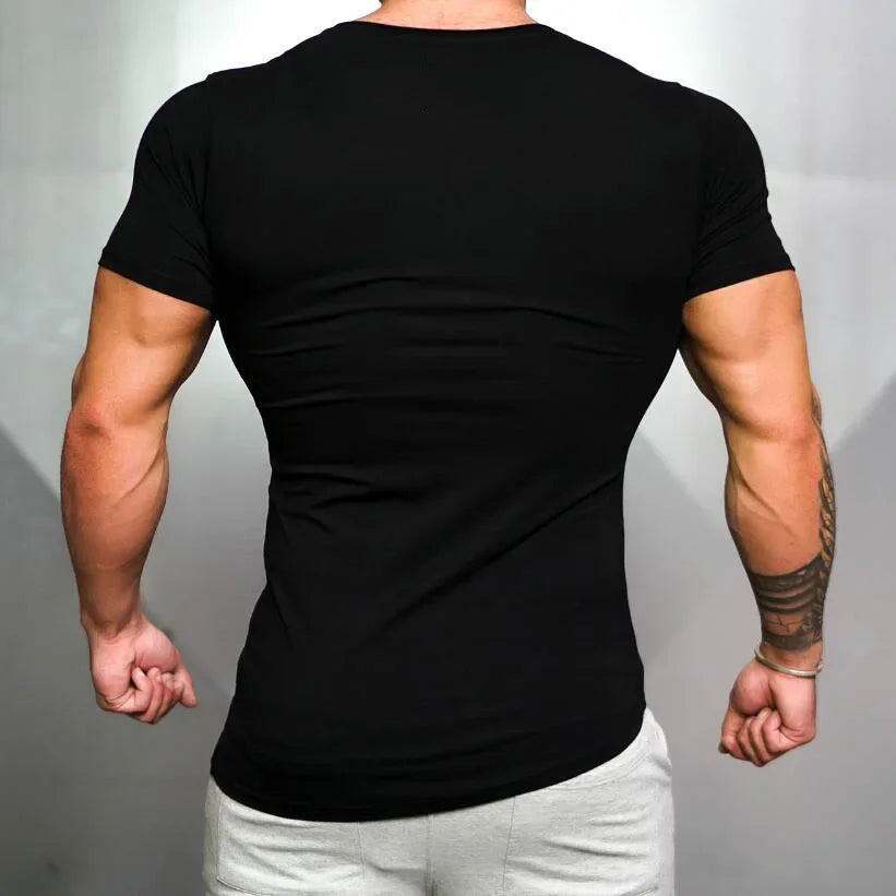 Brand Solid Clothing Gyms T-Shirt Mens Fitness Tight T-Shirt Cotton Slim Fit T Shirt Men Bodybuilding Summer Top Blank Tshirt