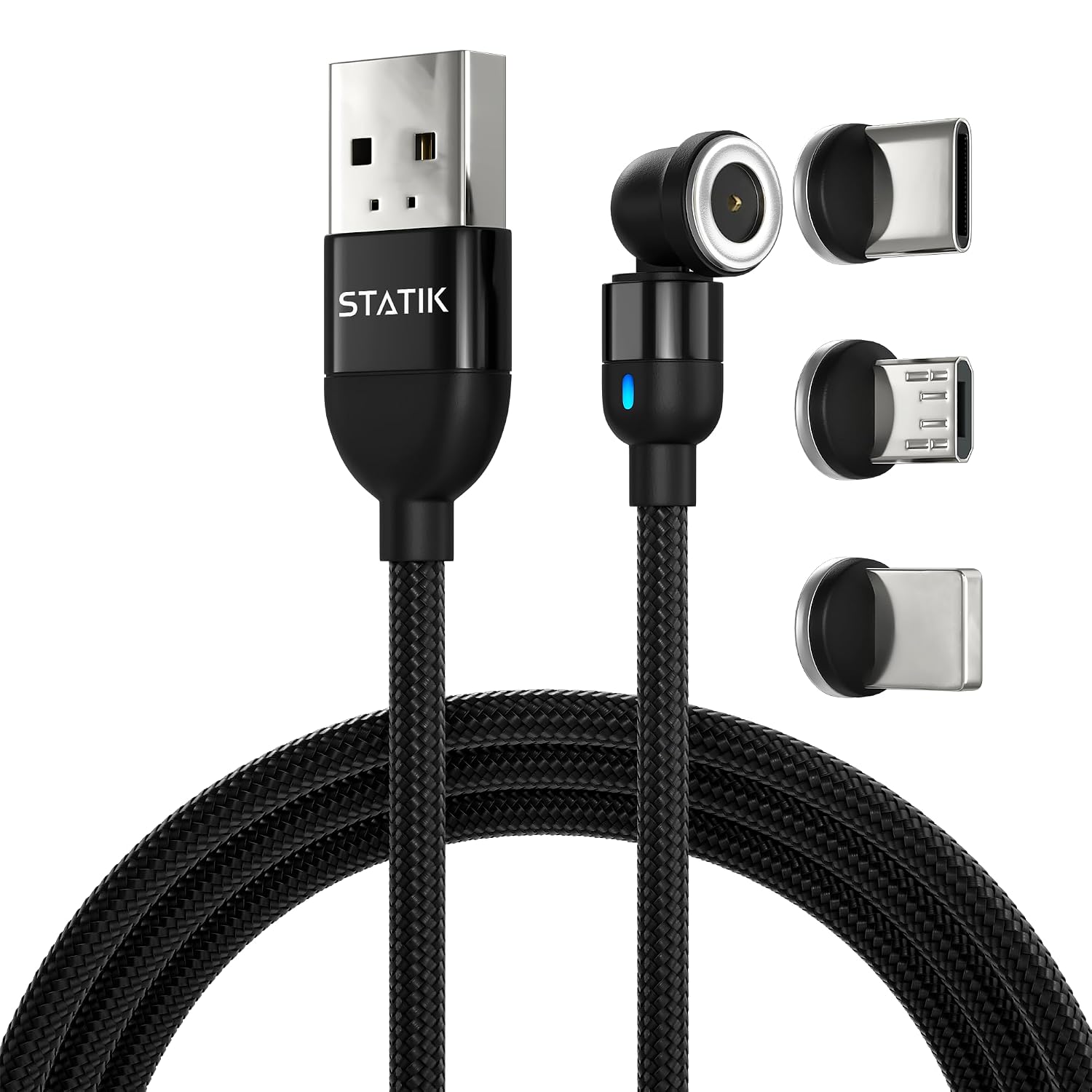 Câble de Charge Magnétique 3-en-1 - USB-C, Micro-USB, Lightning