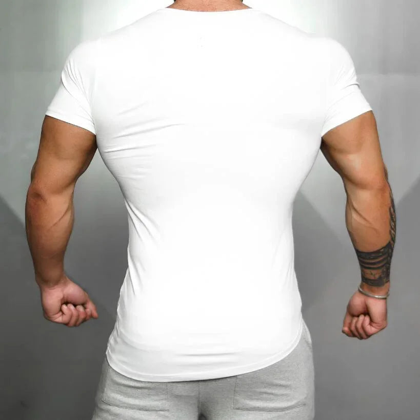 Brand Solid Clothing Gyms T-Shirt Mens Fitness Tight T-Shirt Cotton Slim Fit T Shirt Men Bodybuilding Summer Top Blank Tshirt