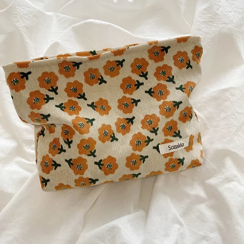 Women'S Cosmetic Bag Corduroy Flower Lipsticks Makeup Bag Korean Student Pencil Case Travel Makeup Brushes Bag Neceser Organizer