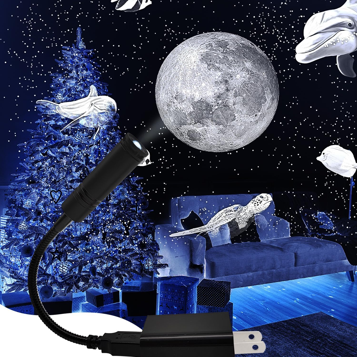 Projecteur Lune HD avec Étoiles Filantes - Veilleuse d'Ambiance
