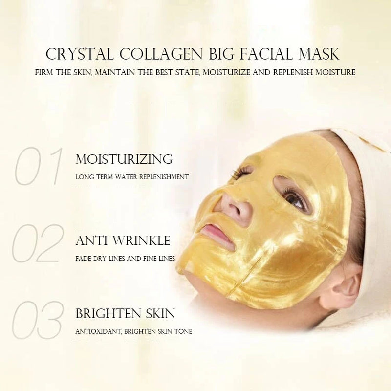 10Pcs Crystal Collagen Gold Face Masks Beauty Skin Care Big Mask Anti-Aging Hydrating Moisturizing Facial Mask for Face Care
