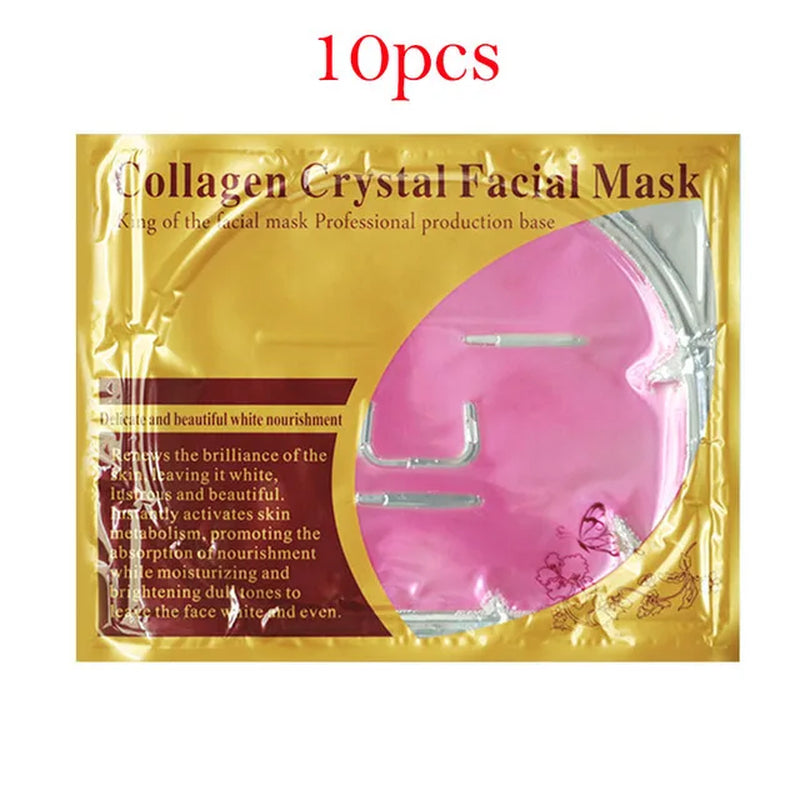 10Pcs Crystal Collagen Gold Face Masks Beauty Skin Care Big Mask Anti-Aging Hydrating Moisturizing Facial Mask for Face Care