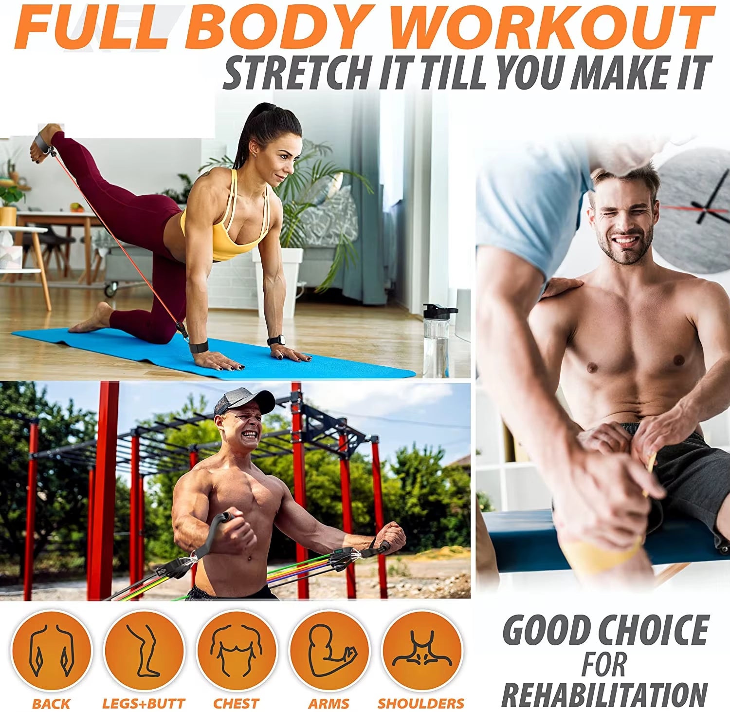300Lb Fitness Booty Resistance Elastic Band Workout for Training Home Exercise Sport Gym Dumbbell Harness Set Expander Equipment
