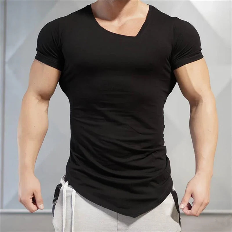 Brand Solid Clothing Gyms T-Shirt Mens Fitness Tight T-Shirt Cotton Slim Fit T Shirt Men Bodybuilding Summer Top Blank Tshirt