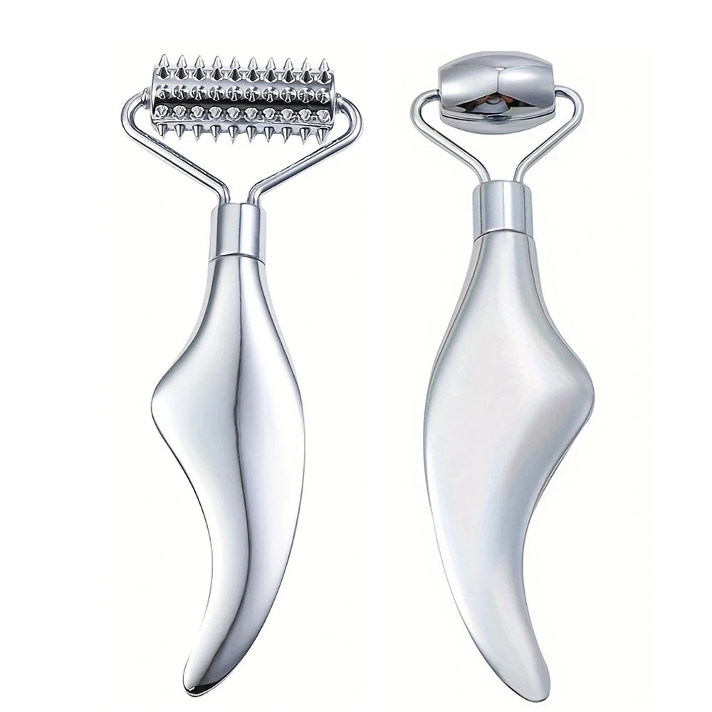 Gua Sha Facial Tools Face Roller Massage Skin & Stainless Steel Gua Sha 2-In-1 Suitable for Daily Skin Care of Body Face Neck