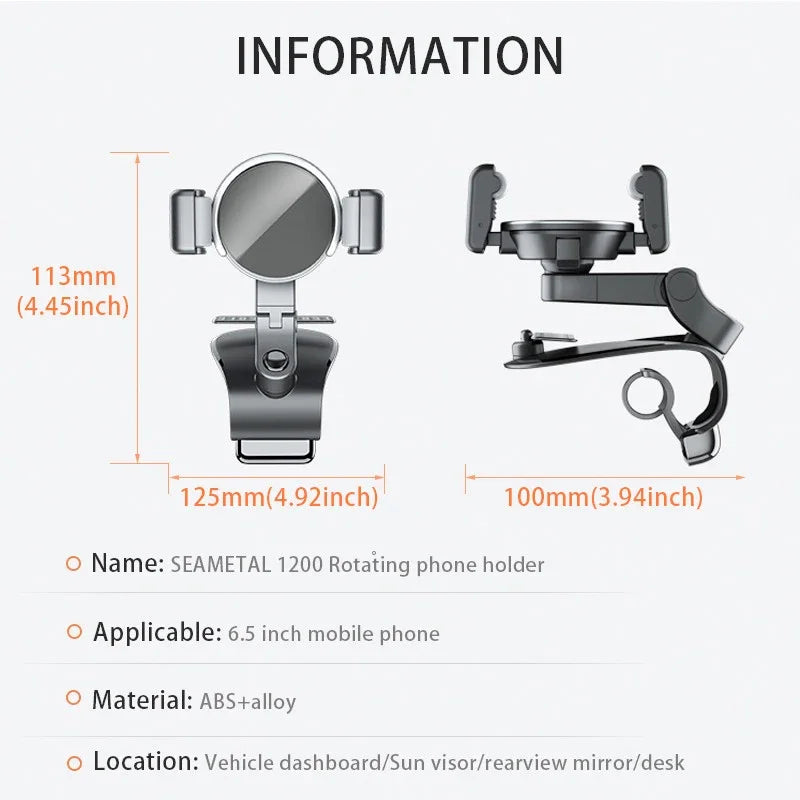 Universal 360 Rotating Cell Phone GPS Car Dashboard Mount Phone Holder Stand Hud Clip-On Cradle Phone Bracket Car Holder