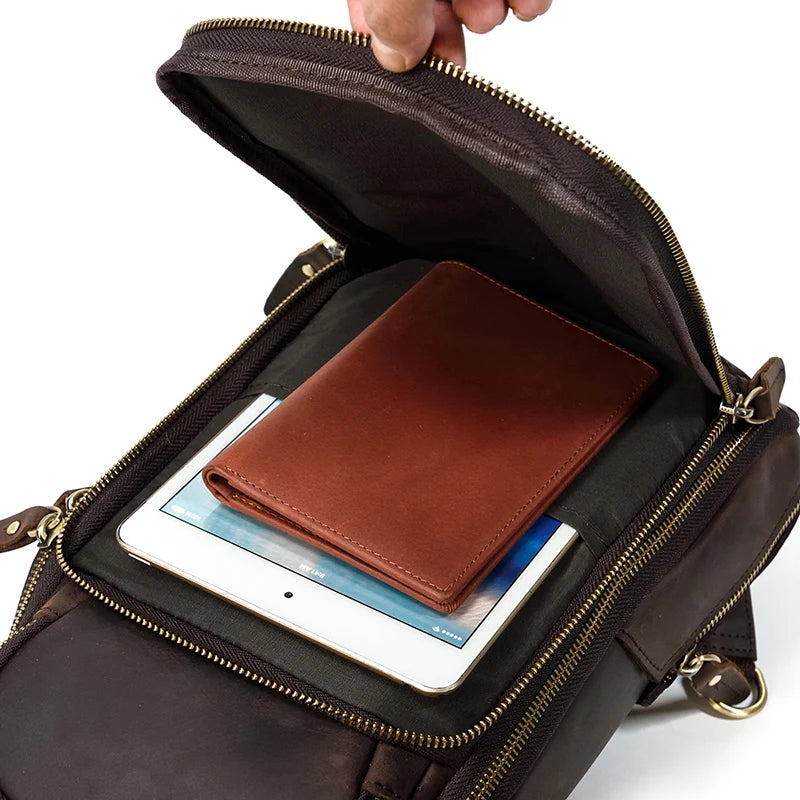 Genuine Leather Men'S Chest Bag Vintage Cow Leather USB Charging Summer Crossbody Bag Travel Sling Shoulder Bags Crossbody Bags