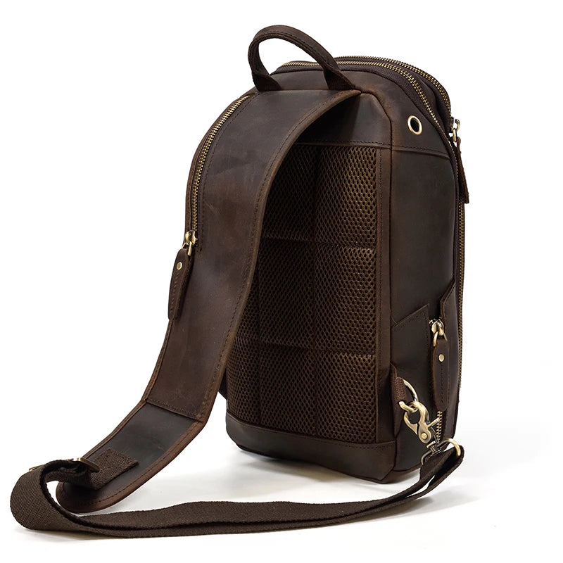 Genuine Leather Men'S Chest Bag Vintage Cow Leather USB Charging Summer Crossbody Bag Travel Sling Shoulder Bags Crossbody Bags