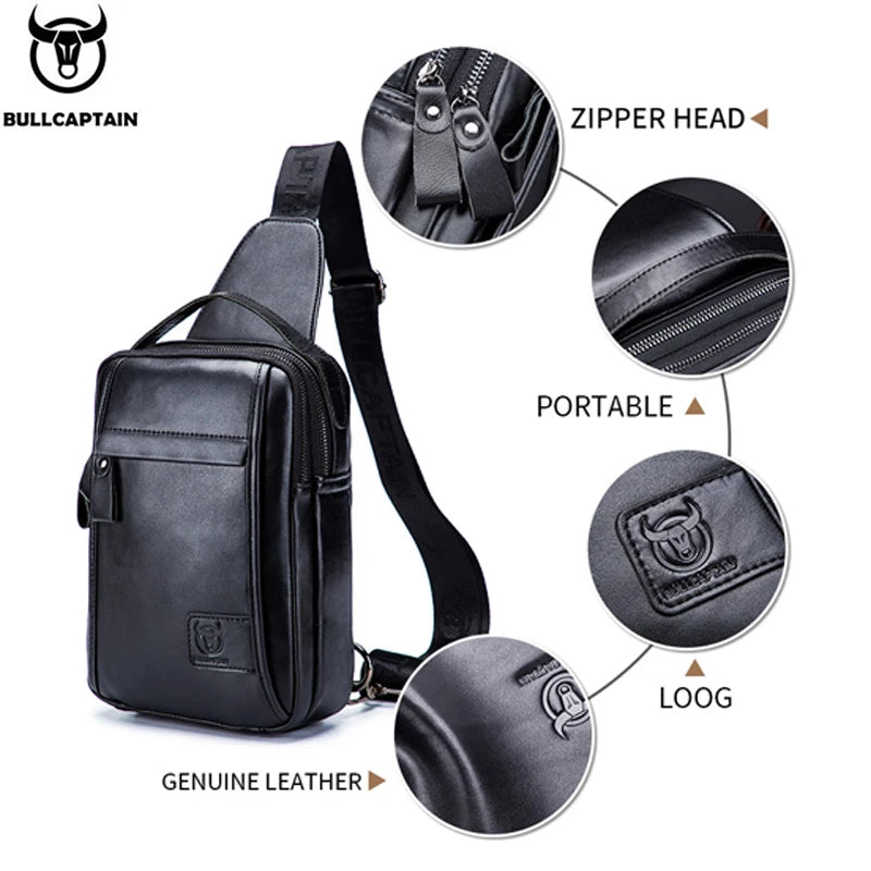 Genuine Leather Men'S Chest Bag Multi Function Bag Can Accommodate 7.9 Inch Ipai Pocket Fashion Men'S Crossbody Bag