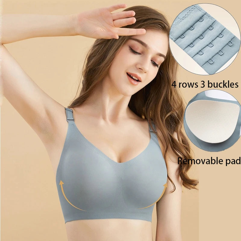 Women'S Seamless Bras Ladies Thin Style Jelly Color Soft Bra Wireless Underwear Comfortable Lingerie Deep V Gather